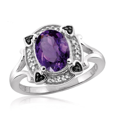 JewelonFire 1.60 Carat T.G.W. Amethyst And 1/20 Carat T.W. Black & White Diamond Sterling Silver Ring - Assorted Colors