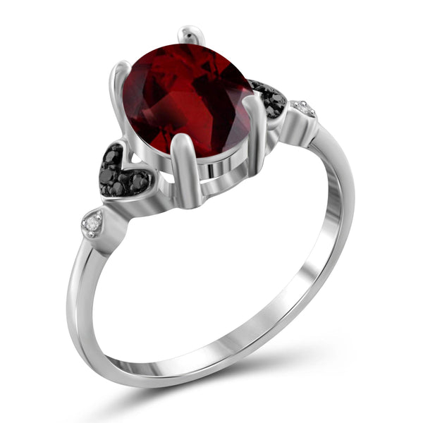 JewelonFire 2.15 Carat T.G.W. Garnet And 1/20 Carat T.W. Black & White Diamond Sterling Silver Ring - Assorted Colors