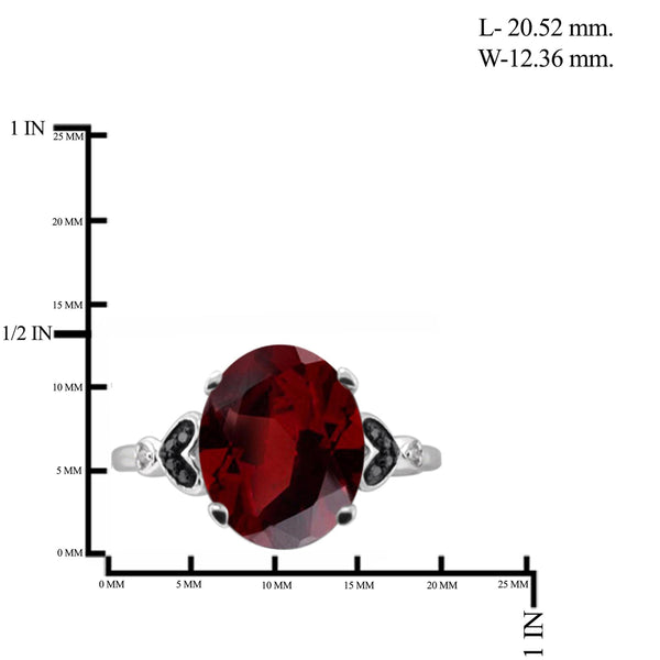 JewelonFire 2.15 Carat T.G.W. Garnet And 1/20 Carat T.W. Black & White Diamond Sterling Silver Ring - Assorted Colors