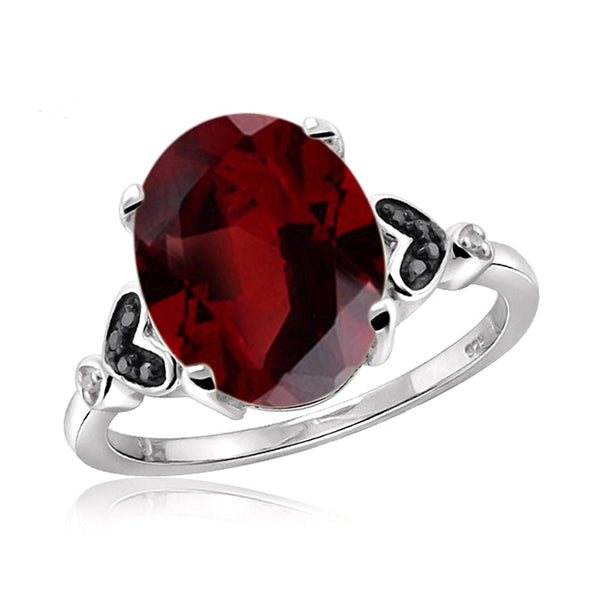 JewelonFire 2.15 Carat T.G.W. Garnet And 1/20 Carat T.W. Black & White Diamond Sterling Silver Ring - Assorted Colors