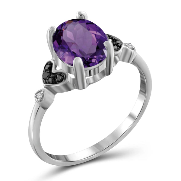 JewelonFire 1.60 Carat T.G.W. Amethyst And 1/20 Carat T.W. Black & White Diamond Sterling Silver Ring - Assorted Colors