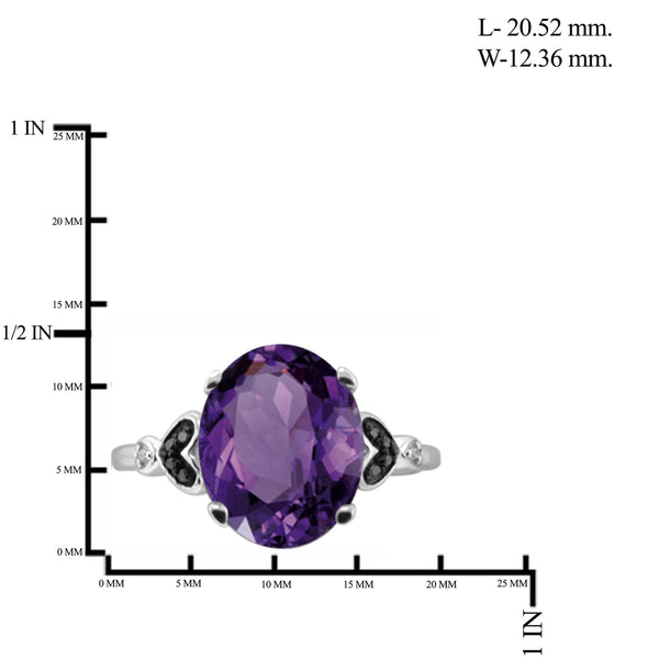 JewelonFire 1.60 Carat T.G.W. Amethyst And 1/20 Carat T.W. Black & White Diamond Sterling Silver Ring - Assorted Colors