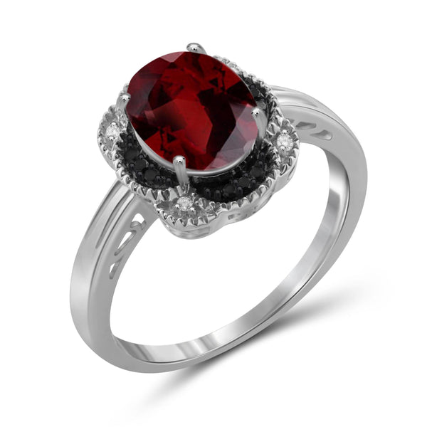 JewelonFire 2.15 Carat T.G.W. Garnet And 1/20 Carat T.W. Black & White Diamond Sterling Silver Ring - Assorted Colors