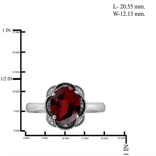 JewelonFire 2.15 Carat T.G.W. Garnet And 1/20 Carat T.W. Black & White Diamond Sterling Silver Ring - Assorted Colors