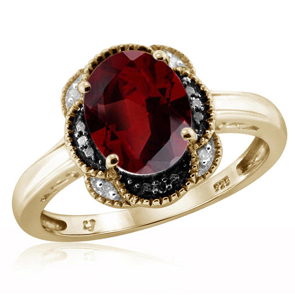 JewelonFire 2.15 Carat T.G.W. Garnet And 1/20 Carat T.W. Black & White Diamond Sterling Silver Ring - Assorted Colors