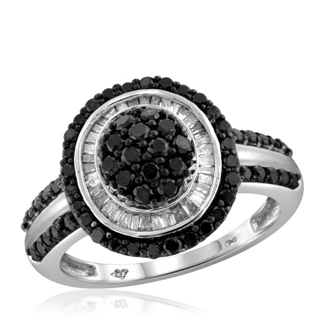 JewelonFire 1 Carat T.W. Black And White Diamond Sterling Silver Ring