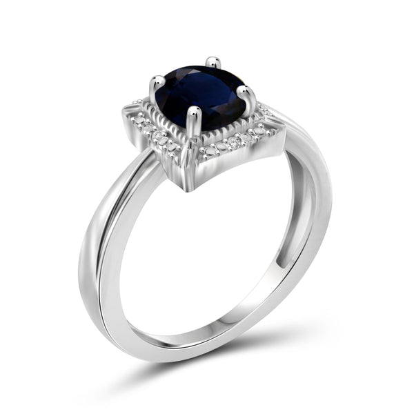 JewelonFire 1 1/5 Carat T.G.W. Sapphire and White Diamond Accent Sterling Silver Ring - Assorted Colors