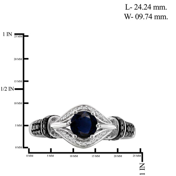 JewelonFire 1 1/5 Carat T.G.W. Sapphire and White Diamond Accent Sterling Silver Ring- Assorted Colors