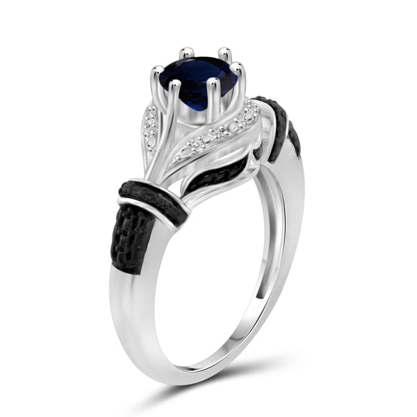 JewelonFire 1 1/5 Carat T.G.W. Sapphire and White Diamond Accent Sterling Silver Ring- Assorted Colors