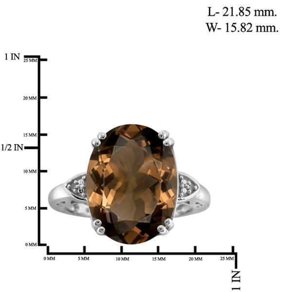 JewelonFire 8 1/2 Carat T.G.W. Smoky Quartz And White Diamond Accent Sterling Silver Ring