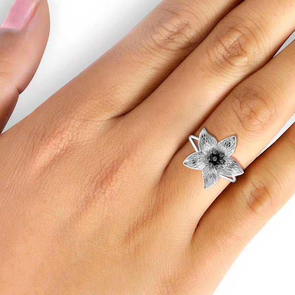 JewelonFire Two-Tone Sterling Silver Blossoming Beauty Flower Ring