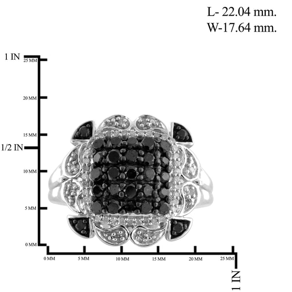 JewelonFire 1 Carat T.W. Black And White Diamond Sterling Silver Ring