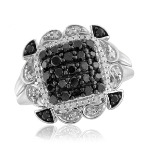 JewelonFire 1 Carat T.W. Black And White Diamond Sterling Silver Ring