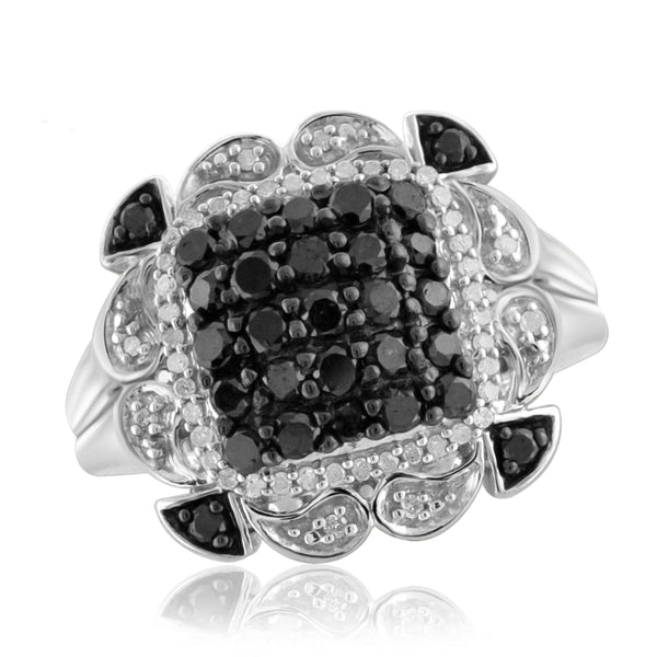 JewelonFire 1 Carat T.W. Black And White Diamond Sterling Silver Ring