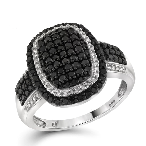 JewelonFire 1 Carat T.W. Black And White Diamond Sterling Silver Ring