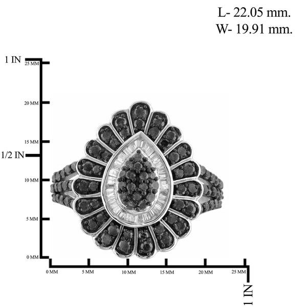 JewelonFire 1 Carat T.W. Black And White Diamond Sterling Silver Ring
