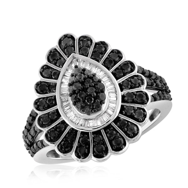 JewelonFire 1 Carat T.W. Black And White Diamond Sterling Silver Ring