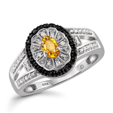 JewelonFire 1/2 Carat T.G.W. Citrine And Black & White Diamond Accent Sterling Silver Ring - Assorted Colors