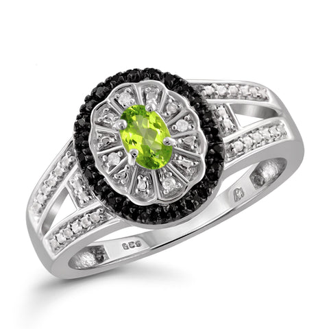 JewelonFire 1/2 Carat T.G.W. Peridot And Black & White Diamond Accent Sterling Silver Ring - Assorted Colors