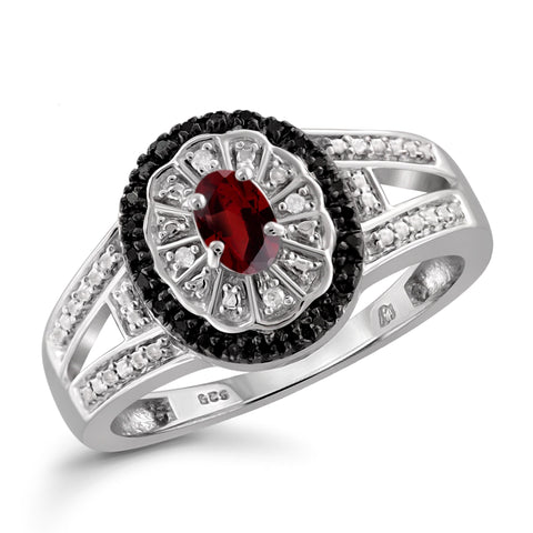 JewelonFire 1/2 Carat T.G.W. Garnet And Black & White Diamond Accent Sterling Silver Ring - Assorted Colors