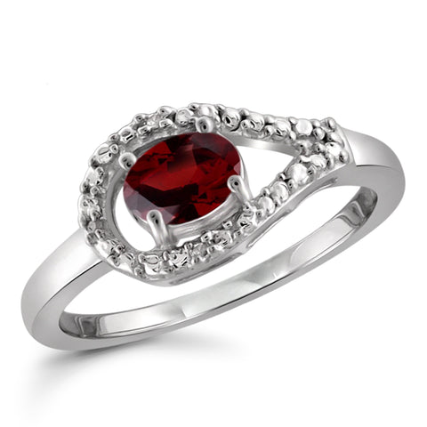 JewelonFire 1/2 Carat T.G.W. Garnet And White Diamond Accent Sterling Silver Ring - Assorted Colors