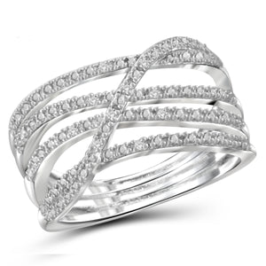 JewelonFire White Diamond Accent Sterling Silver Open Ring - Assorted Colors