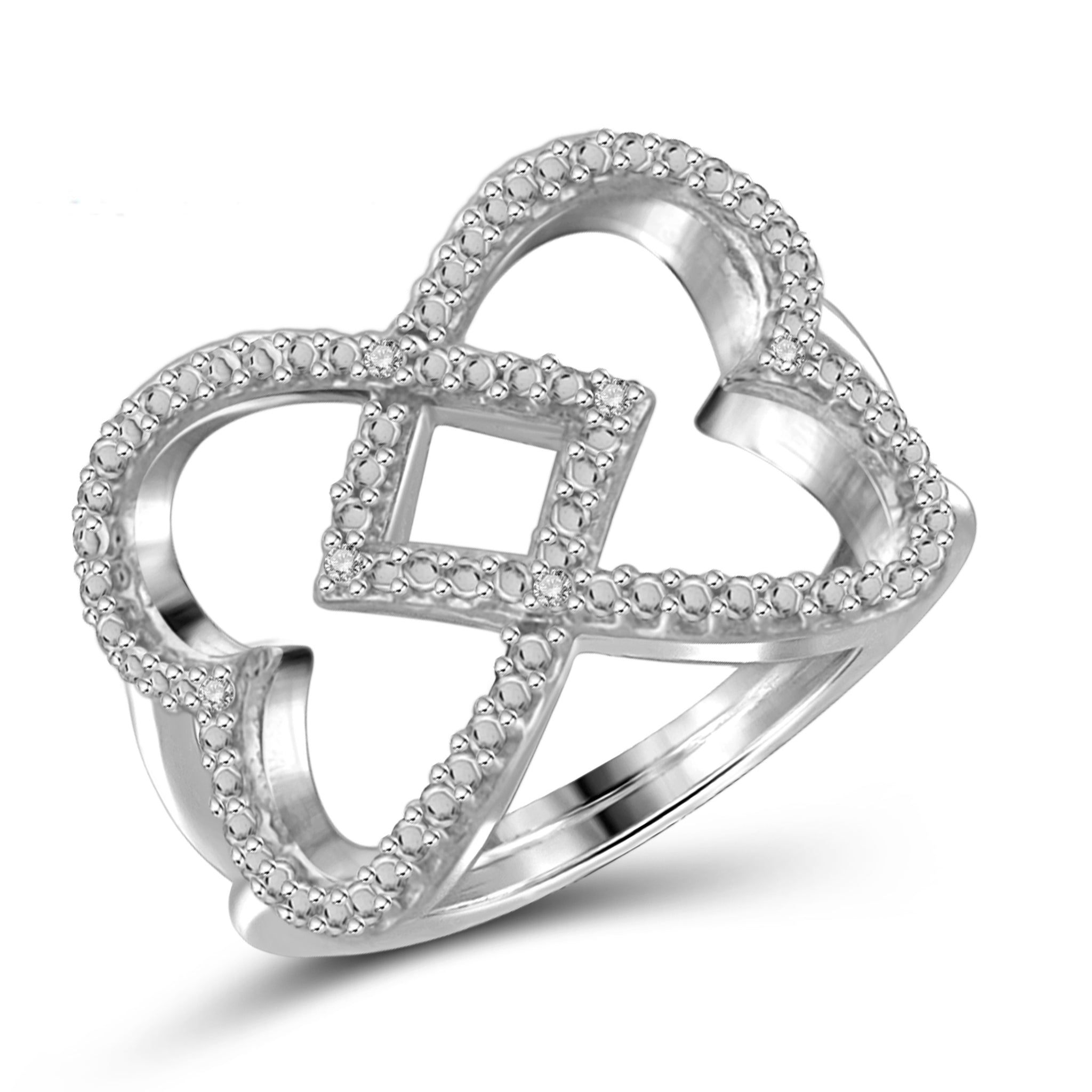 JewelonFire White Diamond Accent Sterling Silver Double Heart Open Ring - Assorted Colors