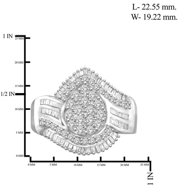 JewelonFire 1 Carat T.W. White Diamond Sterling Silver Tear Drop Domed Ring