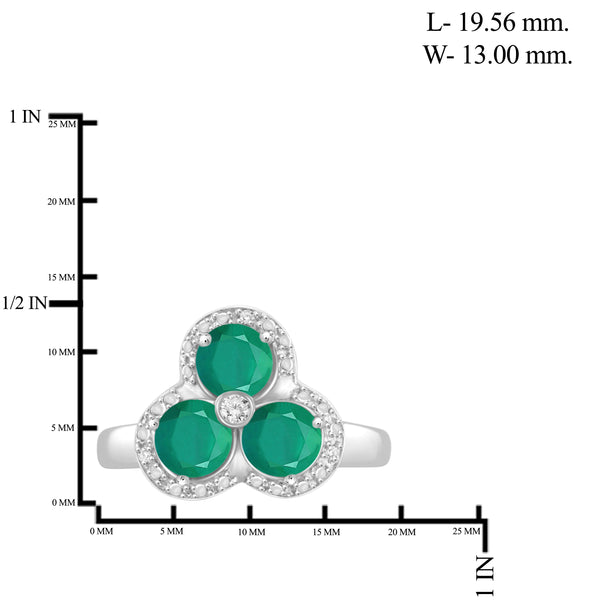 JewelonFire 1 1/3 Carat T.G.W. Emerald and White Diamond Accent Sterling Silver 3-Stone Ring- Assorted Colors