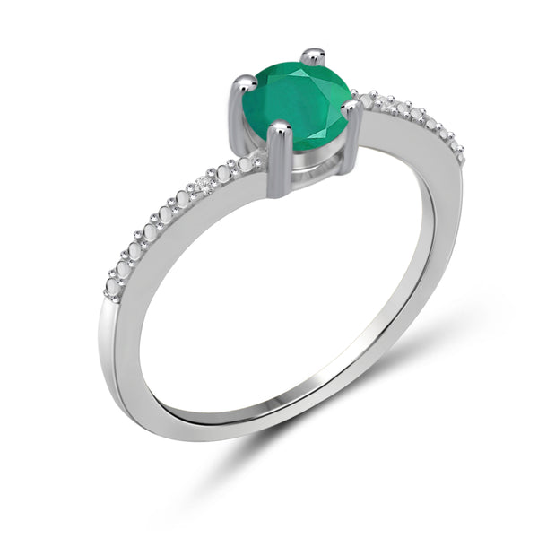 JewelonFire 1/2 Carat T.G.W. Emerald and White Diamond Accent Sterling Silver Promise Ring - Assorted Colors