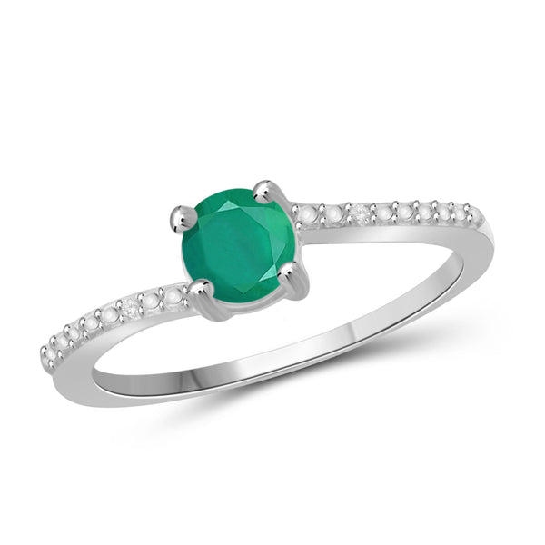 JewelonFire 1/2 Carat T.G.W. Emerald and White Diamond Accent Sterling Silver Promise Ring - Assorted Colors