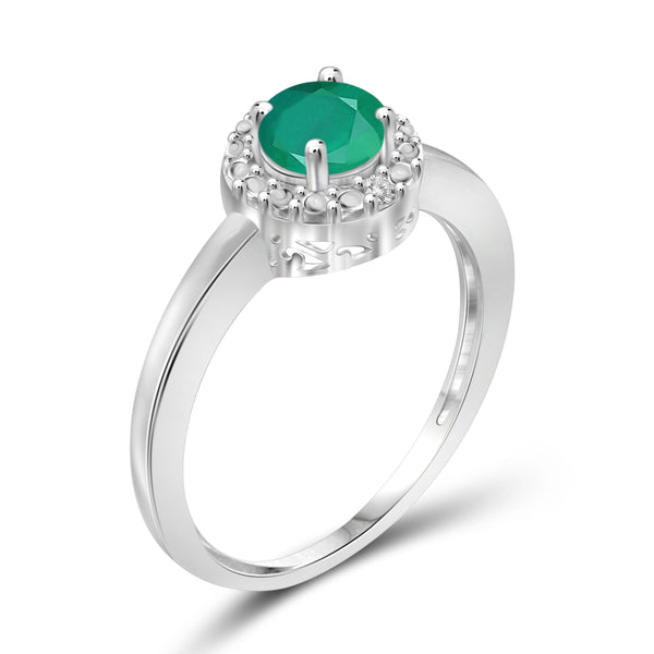 JewelonFire 1/2 Carat T.G.W. Emerald and White Diamond Accent Sterling Silver Promise Ring - Assorted Colors