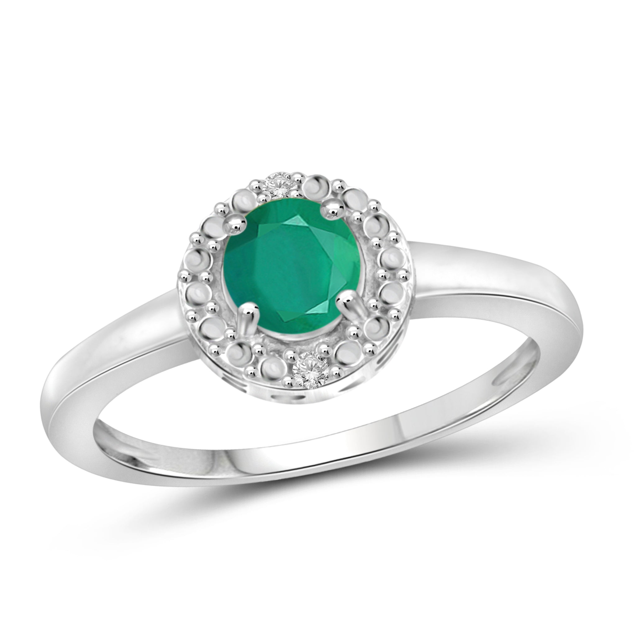 JewelonFire 1/2 Carat T.G.W. Emerald and White Diamond Accent Sterling Silver Promise Ring - Assorted Colors