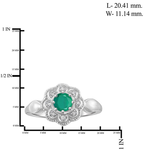 JewelonFire 1/2 Carat T.G.W. Emerald and White Diamond Accent Sterling Silver Ring- Assorted Colors