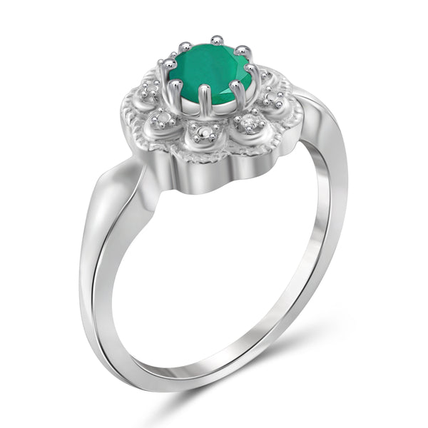 JewelonFire 1/2 Carat T.G.W. Emerald and White Diamond Accent Sterling Silver Ring- Assorted Colors