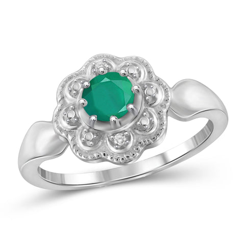 JewelonFire 1/2 Carat T.G.W. Emerald and White Diamond Accent Sterling Silver Ring- Assorted Colors