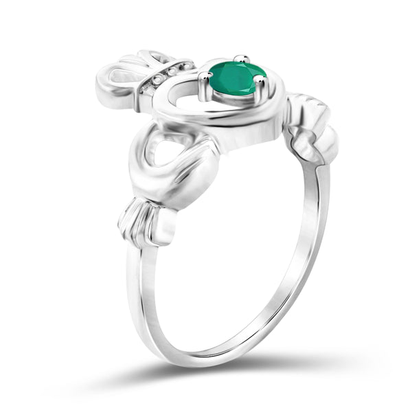 JewelonFire 1/4 Carat T.G.W. Emerald Sterling Silver Heart Crown Ring- Assorted Colors