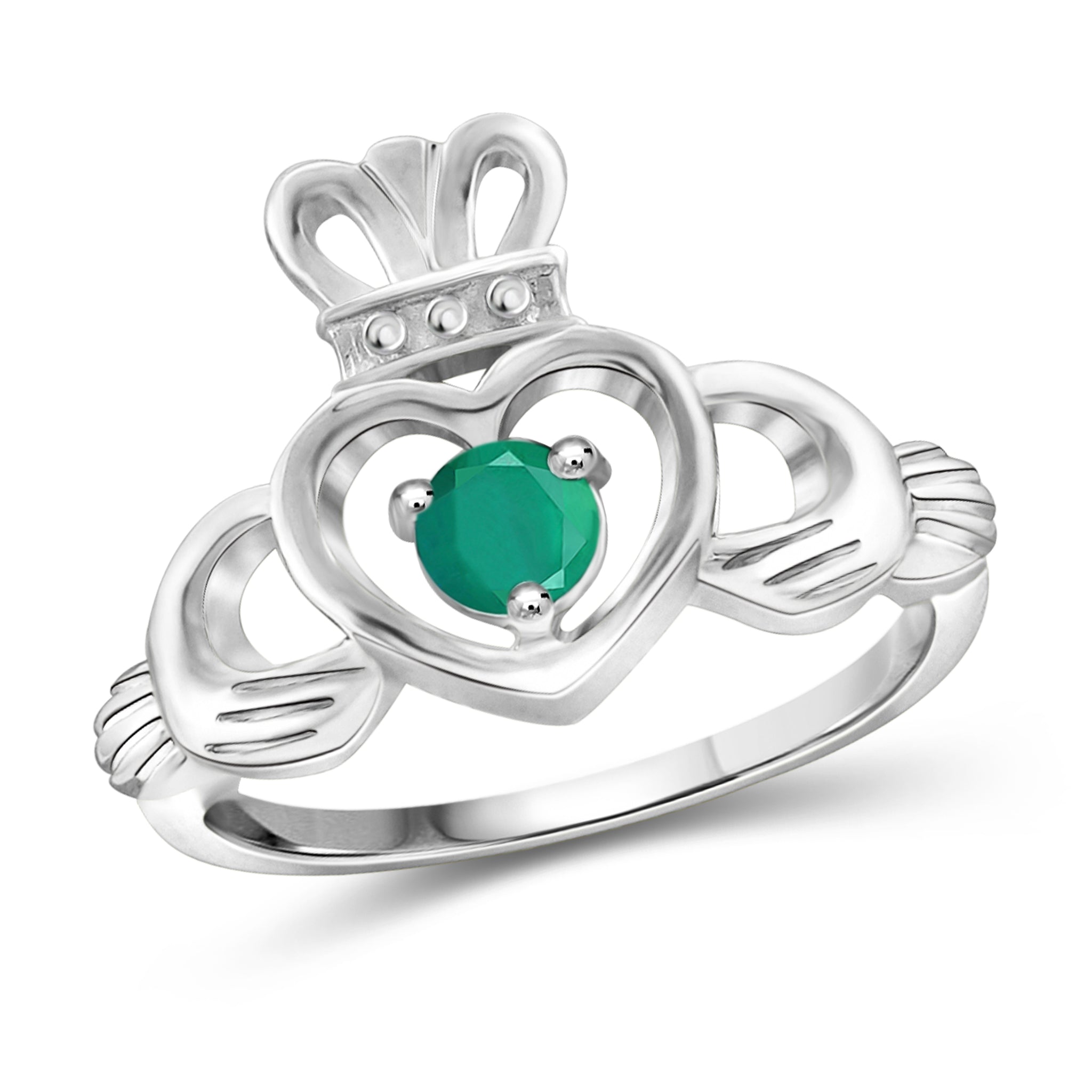 JewelonFire 1/4 Carat T.G.W. Emerald Sterling Silver Heart Crown Ring- Assorted Colors