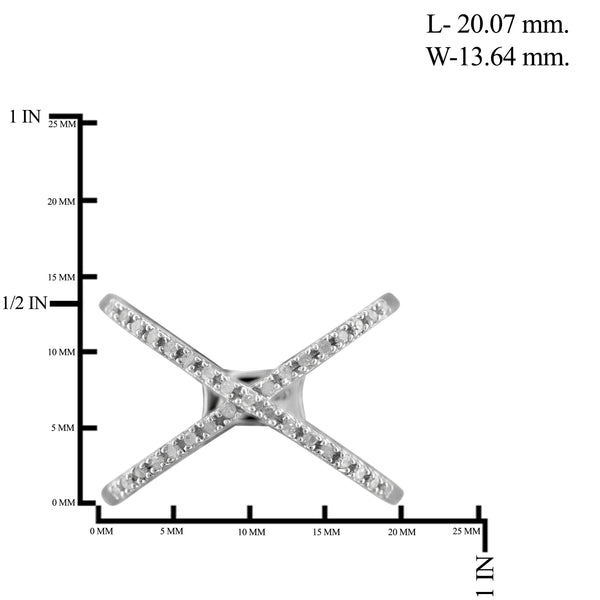JewelonFire White Diamond Accent Sterling Silver "X" Shape Open Ring - Assorted Colors