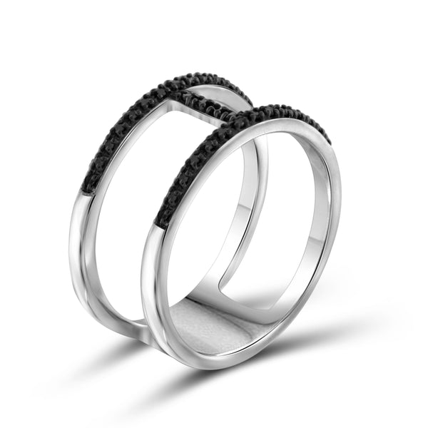 JewelonFire Black Diamond Accent Sterling Silver "H" Ring - Assorted Colors