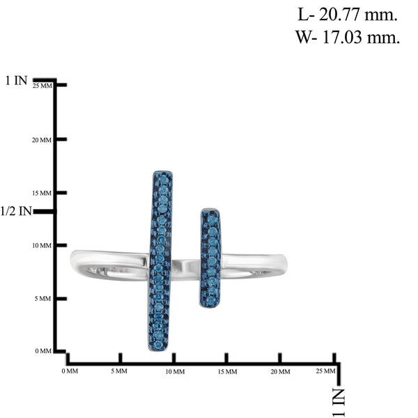 JewelonFire Blue Diamond Accent Sterling Silver Parallel Bar Ring