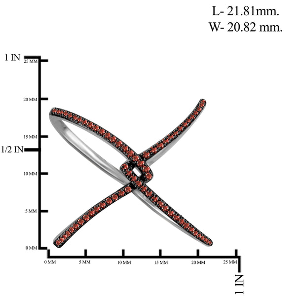 JewelonFire 1/7 Carat T.W. Red Diamond Sterling Silver "X" Ring