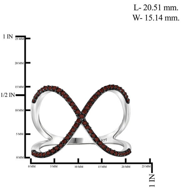 JewelonFire 1/7 Carat T.W. Red Diamond Sterling Silver "X" Ring