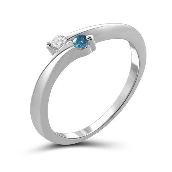 Jewelnova 1/10 Carat T.W. Blue And White Diamond 10K White Gold Promise Ring