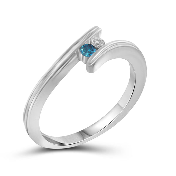 Jewelnova 1/10 Carat T.W. Blue And White Diamond 10K White Gold Promise Ring