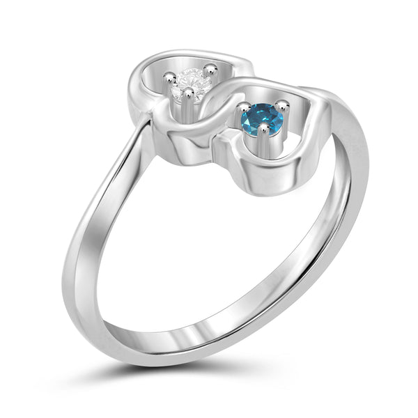 Jewelnova Blue And White Diamond Accent 10K White Gold Two Stone Engagement Ring