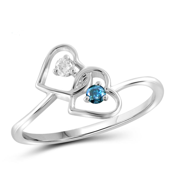 Jewelnova Blue And White Diamond Accent 10K White Gold Two Stone Engagement Ring