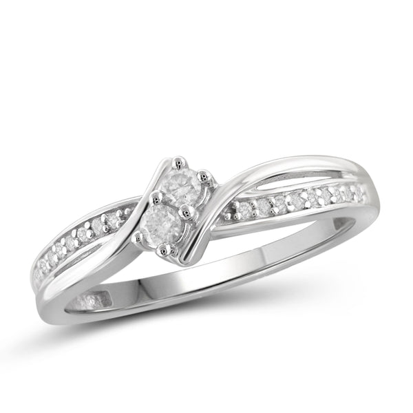 Jewelnova 1/7 Carat T.W. White Diamond 10K White Gold Promise Ring - Assorted Colors