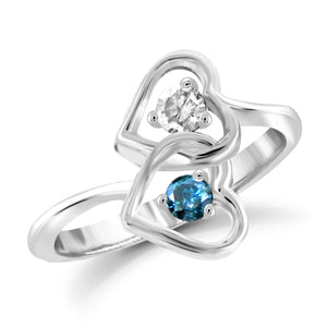 Jewelnova 1/4 Carat T.W. Blue And White Diamond 10K White Gold Two Stone Engagement Ring