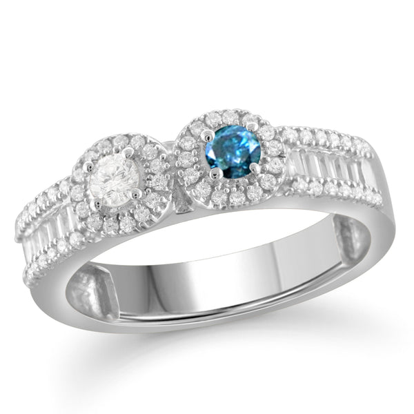 Jewelnova 1/2 Carat T.W. Blue White Diamond 10k White Gold Two Stone Bridal Ring